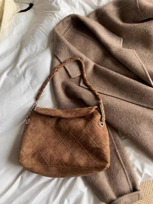 Sac d'épaule en suédine marron