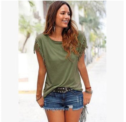 T-shirt à Franges Coton Style Américain