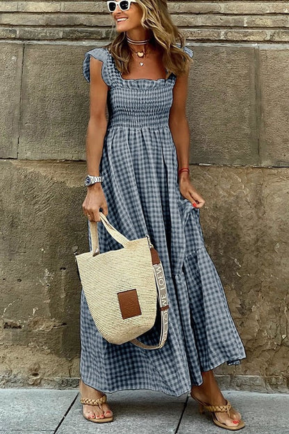 Robe Longue Fluide à Carreaux Chic pour Femme