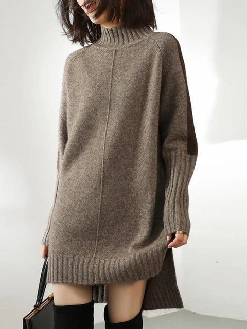 Robe pull col roulé en maille confortable