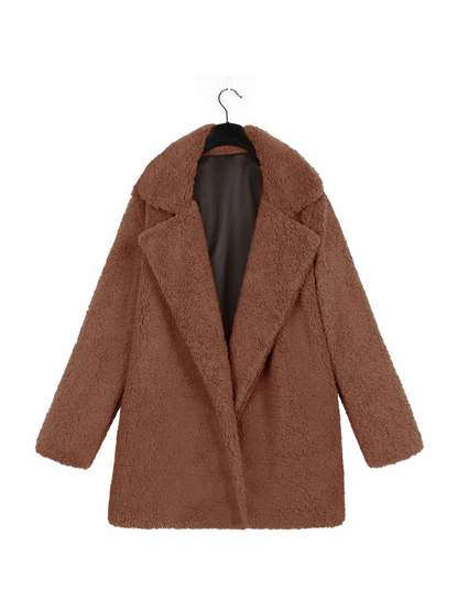 Manteau Court en Peluche Teddy Douillet avec Col Revers