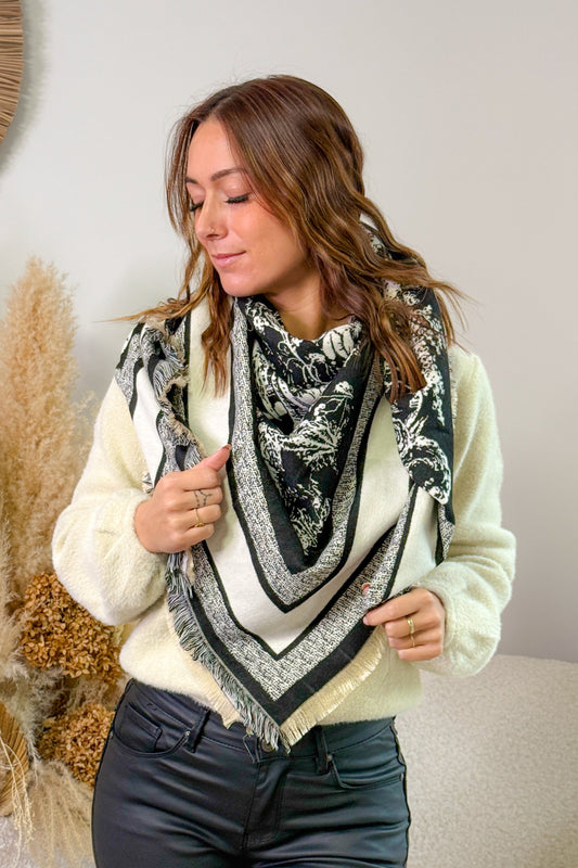 Foulard Carré Carlotta Noir/Ecru