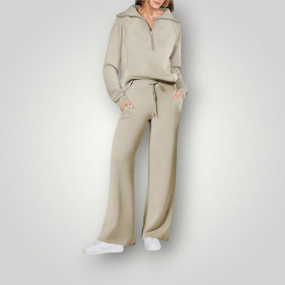 Ensemble Décontracté Pantalon et Pull Zippé Stylé Femme