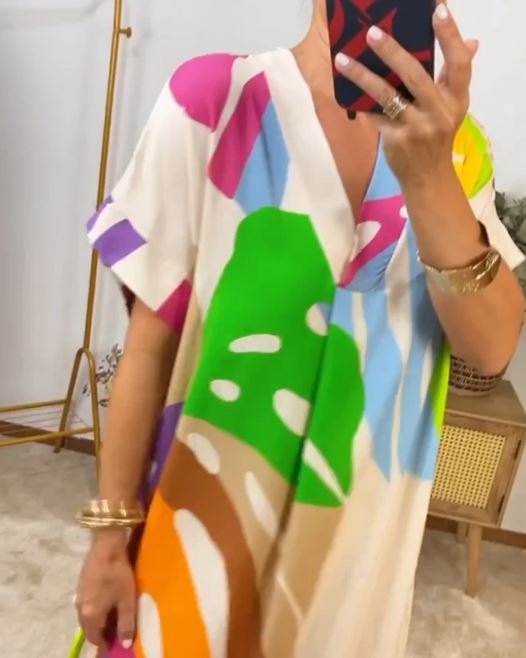 Robe décontractée à imprimé feuilles colorées - 💖 SPÉCIAL FÊTE DES MÈRES 👩‍🦳