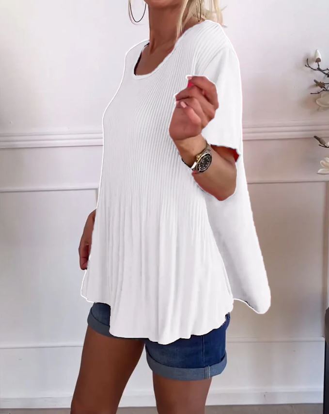 Blouse plissée col rond uni