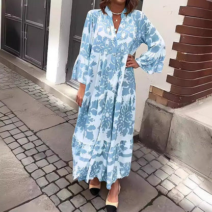 Robe Maxi Attrayante avec Décolleté en V et Manches 3/4