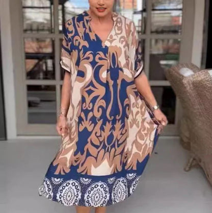 Robe midi ample à encolure en V imprimée