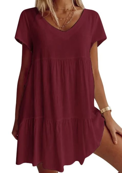 Robe tissée décontractée à encolure en V manches courtes