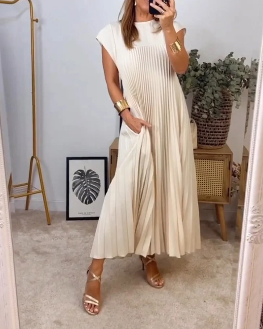 robe sans manches plissée, couleur unie