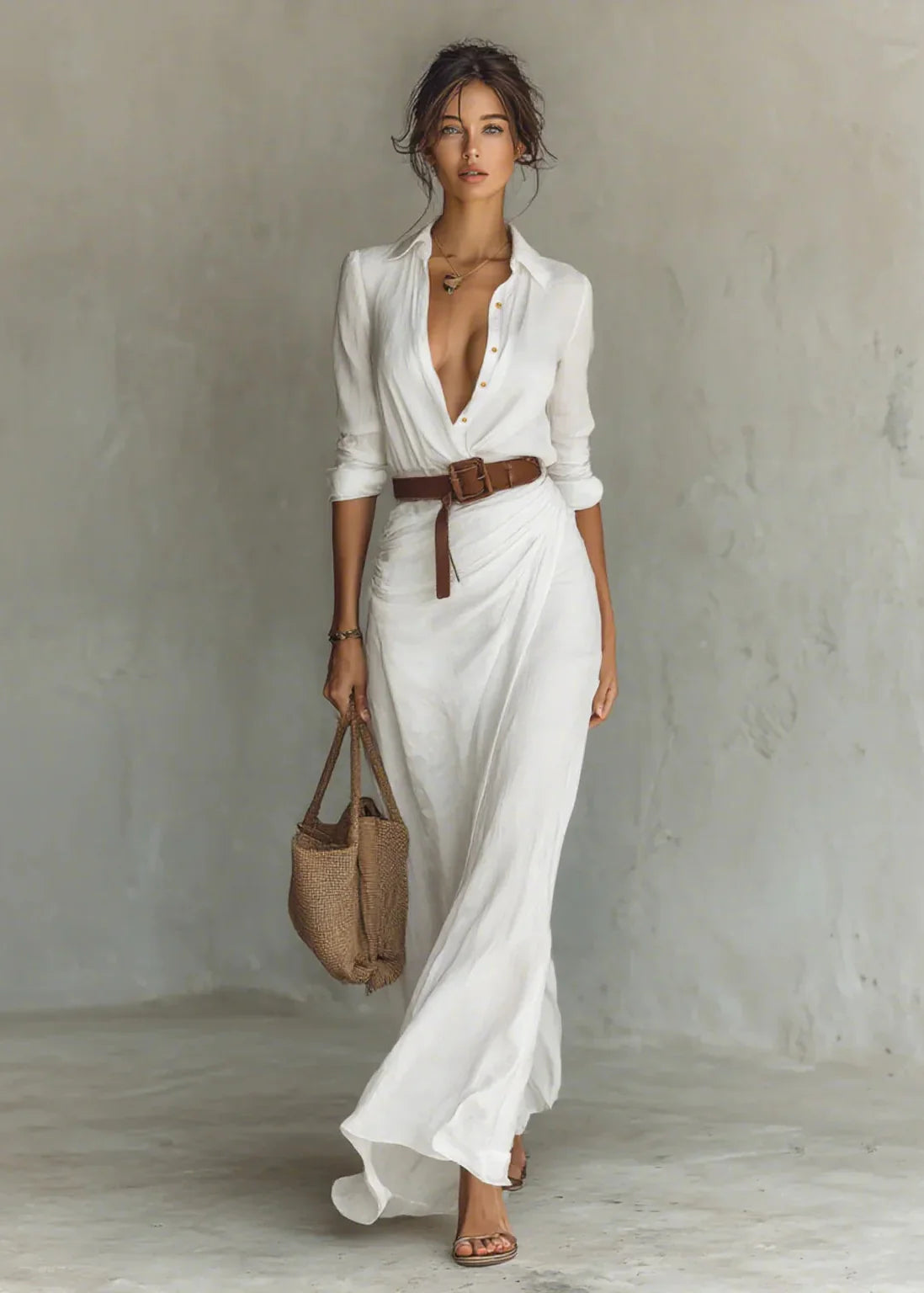Soléna | Robe longue fluide ceinturée