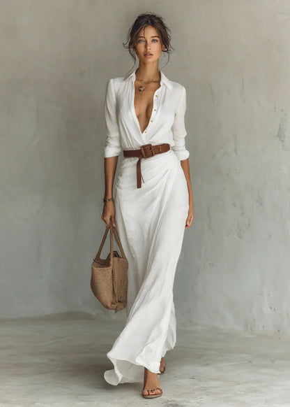 Soléna | Robe longue fluide ceinturée