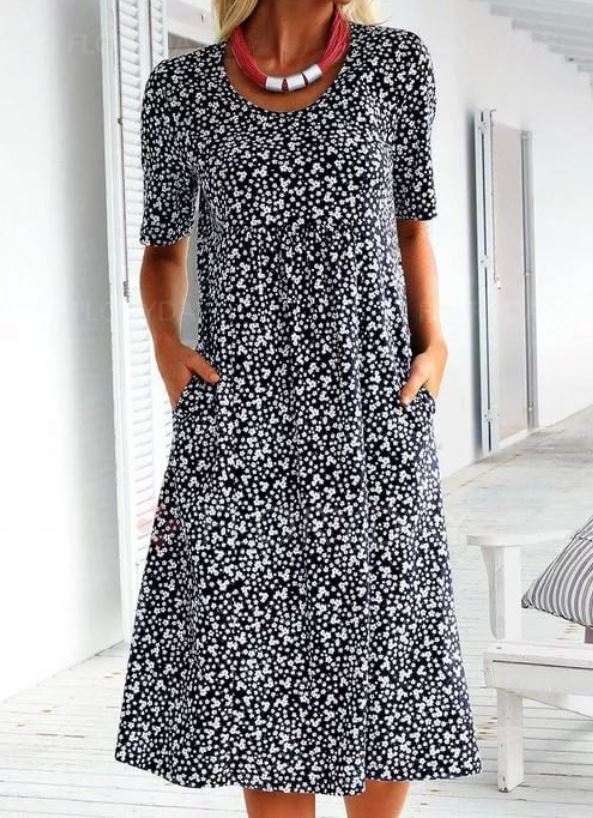 Robe florale à col rond