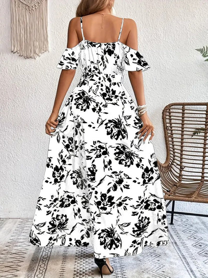 Robe à Imprimé Floral avec Épaules Dénudées