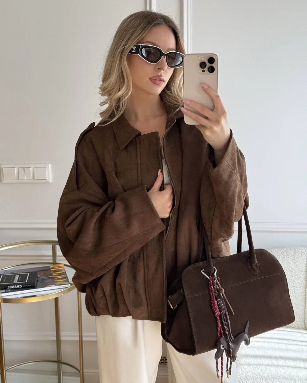 Blouson Aviateur en Daim pour Femme