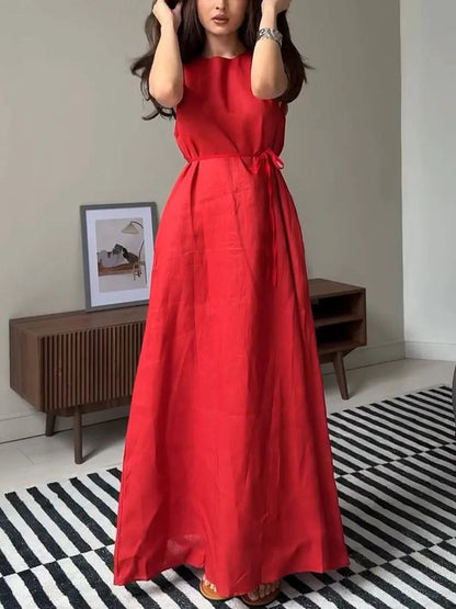 Robe décontractée sans manches en coton et lin