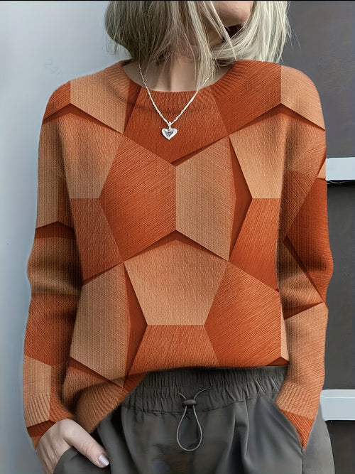 Pull en tricot confortable avec imprimés géométriques 3D audacieux