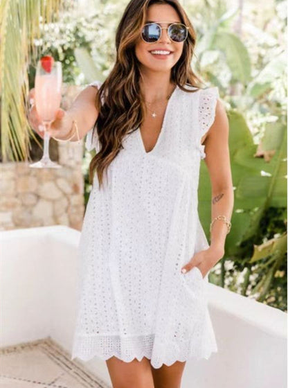 Robe en Dentelle avec Poches - Sans Manches
