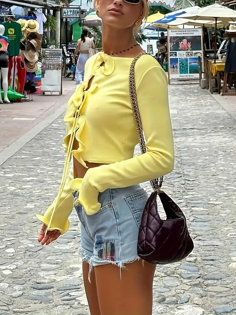 Cardigan en tricot à nouer devant avec volants confortable