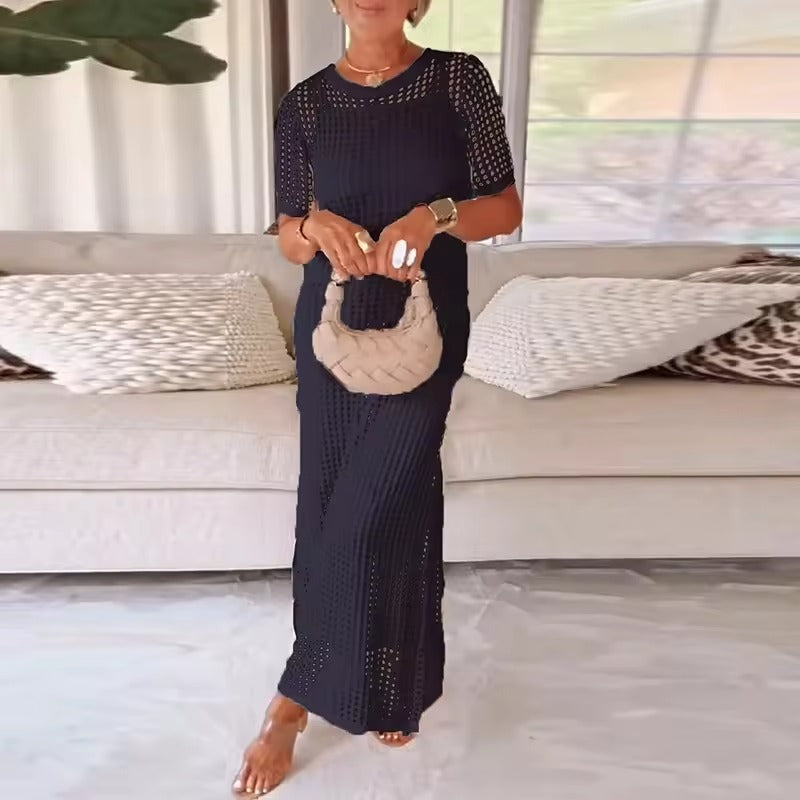 Robe Chic Deux-Pièces à Découpes avec Col Rond