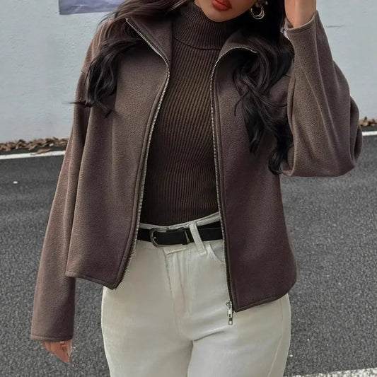 Veste courte décontractée avec col montant et fermeture éclair