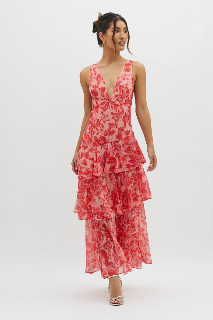Robe Maxi à Volants Florale à Bretelles pour Brise d'Été
