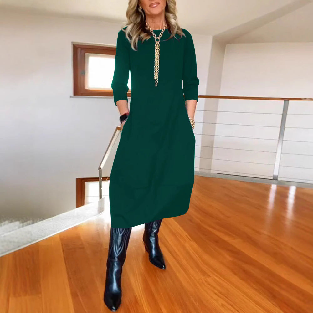 Robe Midi Élégance Intemporelle à Manches Trois-Quarts