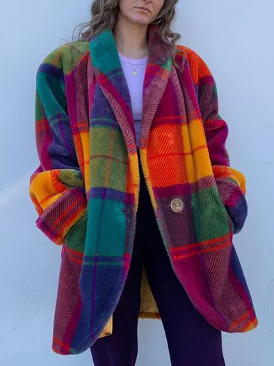 Veste Surdimensionnée à Carreaux Colorés pour Femmes