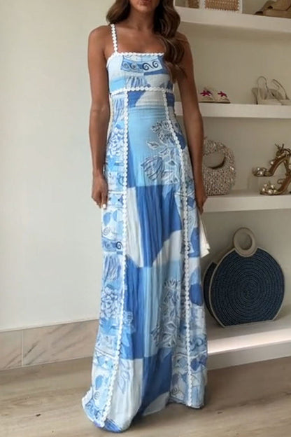 Sophie Paris® | Robe Maxi à Nouer au Dos avec Galon Ric Rac et Imprimé Unique