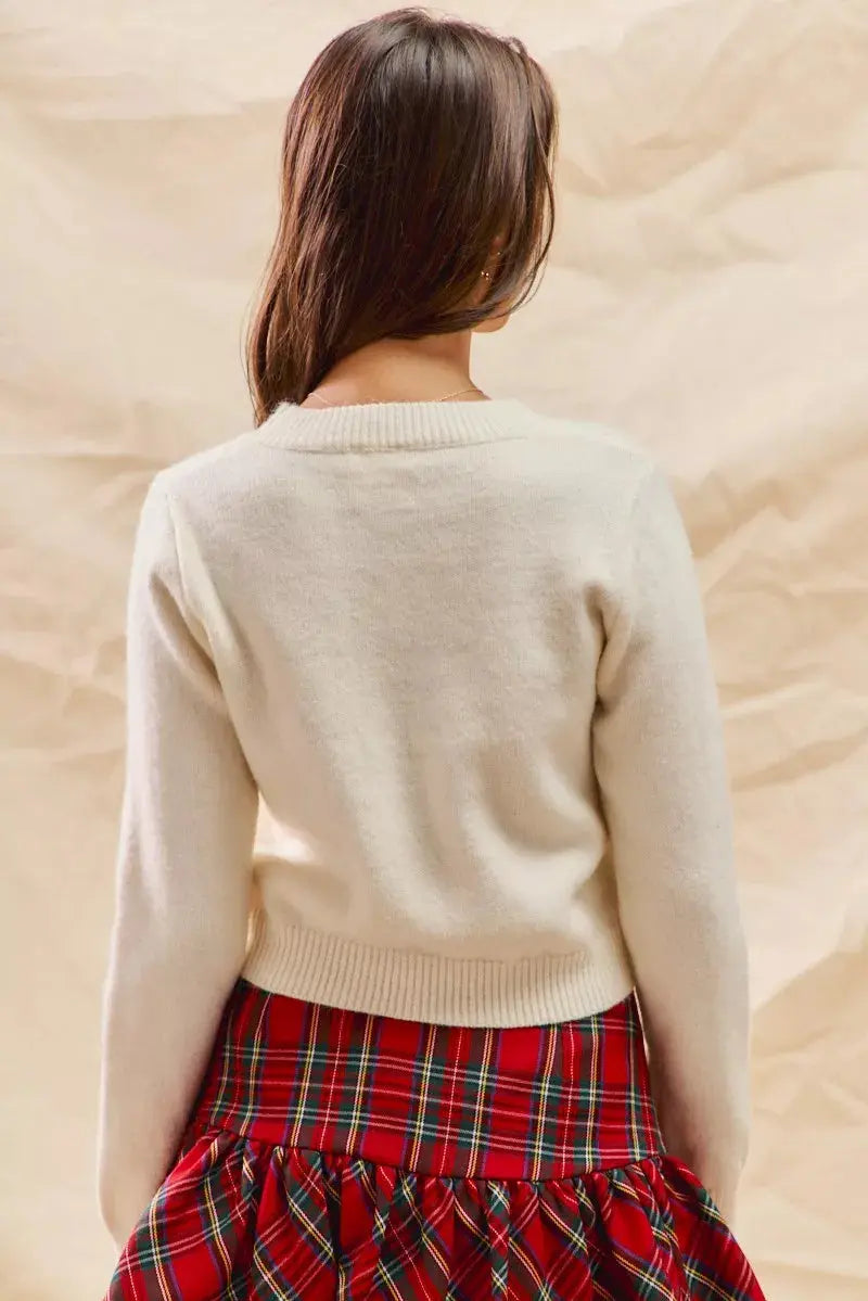 Pull court de Noël confortable cône de bonbons