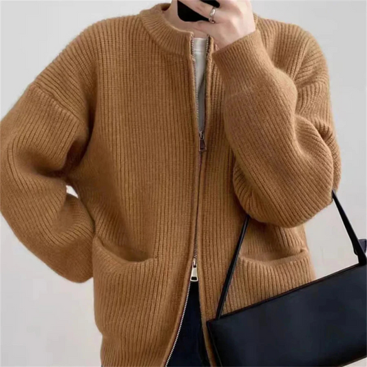 Cardigan élégant zippé pour femmes grande taille confortable