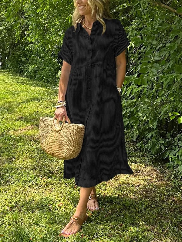 Robe chemise rayée pour femme avec revers et boutons
