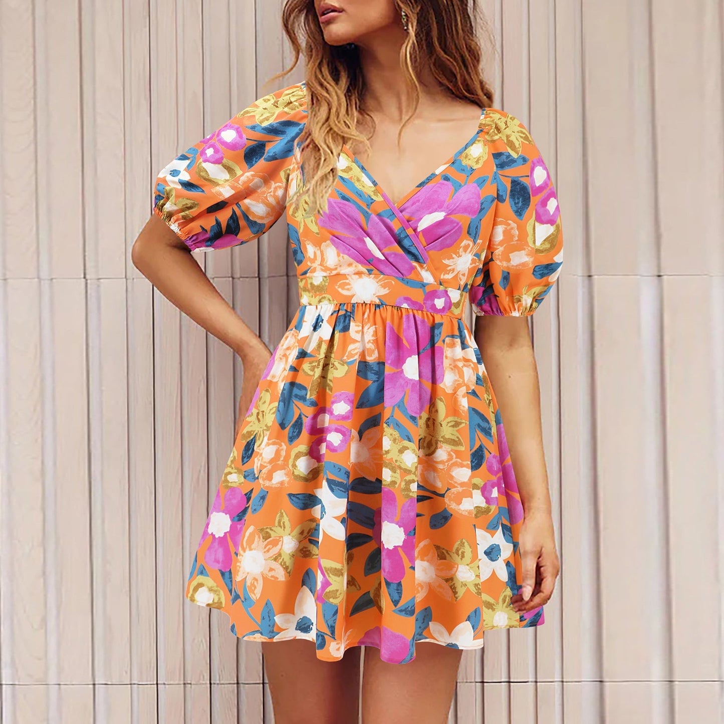 Pauline Laurent® | Robe imprimée fleurs col V