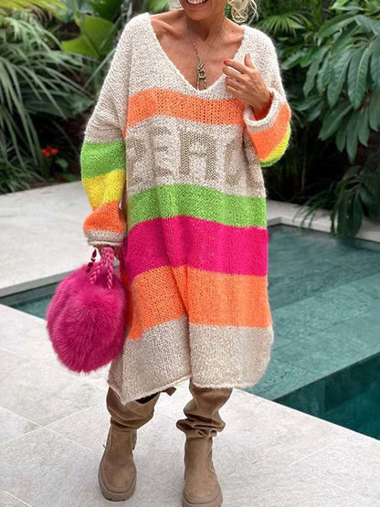 Elviana™ - Robe Pull en Cachemire à Blocs de Couleurs