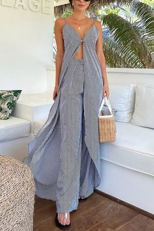 Ensemble top rayé sans manches avec pantalon ample décontracté