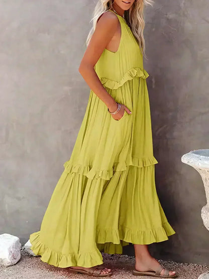 Sarah | Robe Maxi Halter à Volants (Stock Limité)