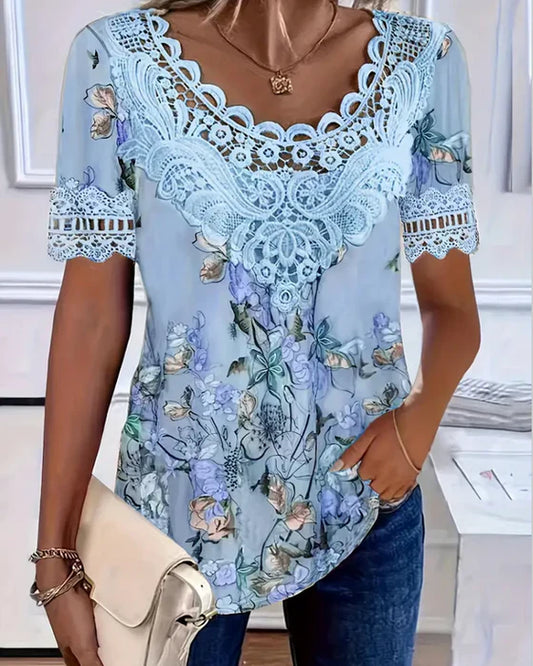 Amalina™ - T-shirt à Manches Courtes Imprimé Floral pour un Style Frais et Décontracté
