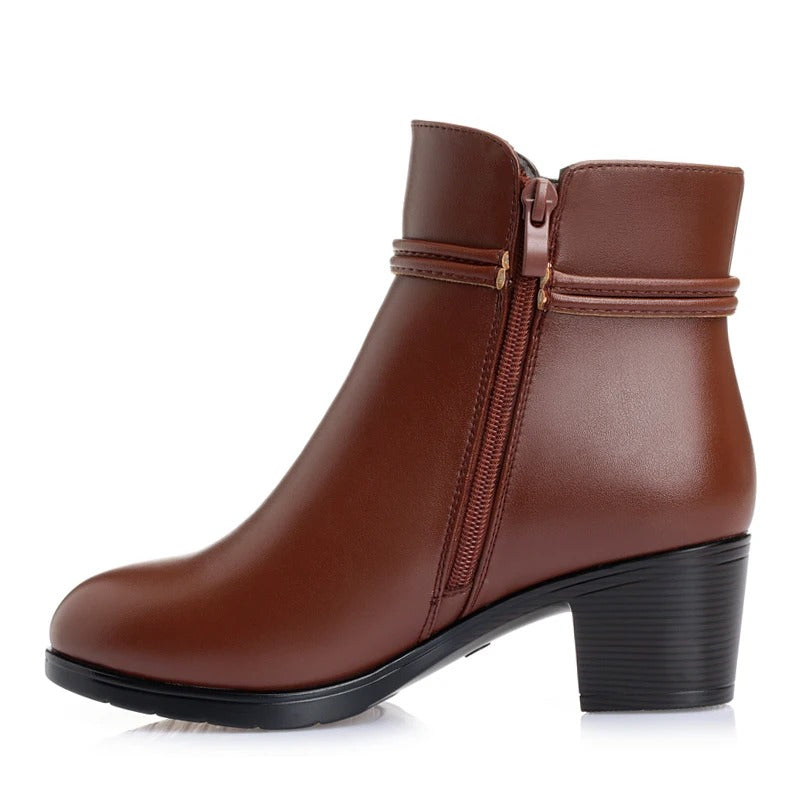 Bottes élégantes montantes doublées en polaire avec fermeture éclair latérale