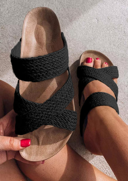 Sandales plates, tissées en corde de chanvre croisée