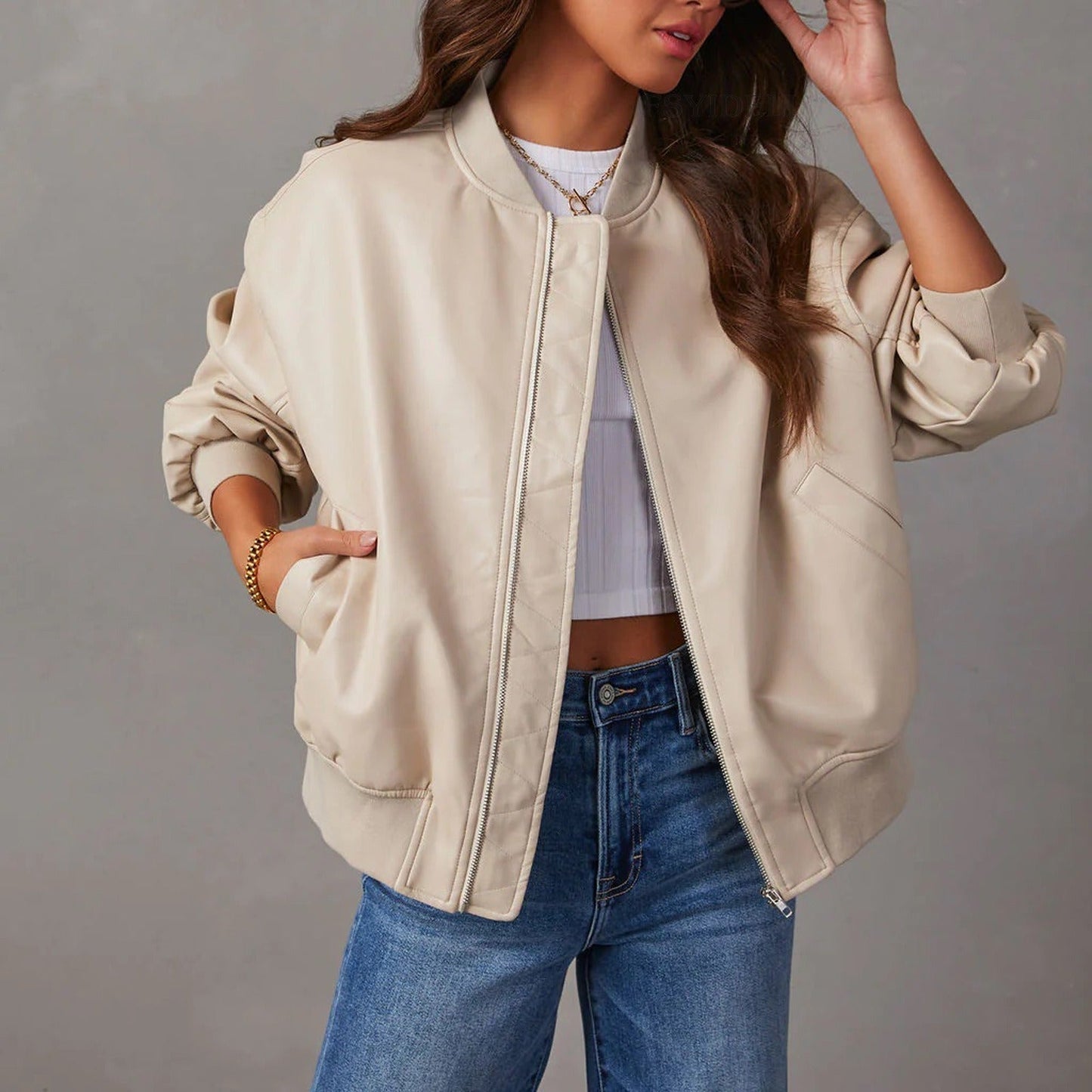 Veste Bomber en Cuir Zippée Intemporelle pour Femme