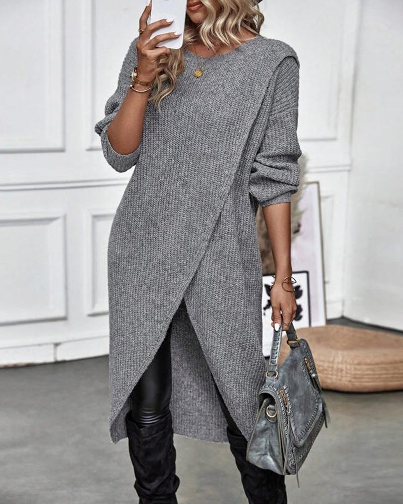 Robe Pull Midi Élégante Asymétrique À Manches Longues Pour Femmes