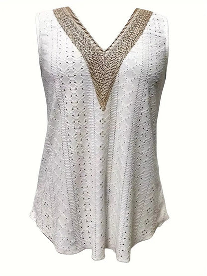 Débardeur décontracté à col en V en broderie