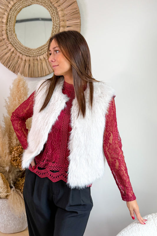 Gilet Ora Fausse Fourrure Ecru JDY
