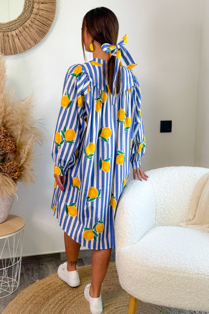 Robe Chemise Ample Citron Bleu