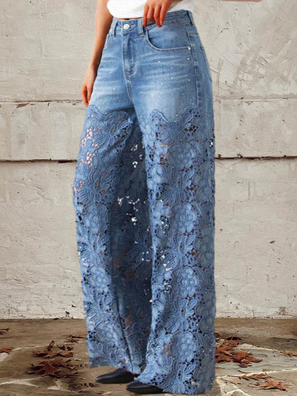 Lisandra™ - Jean taille moyenne en dentelle patchwork