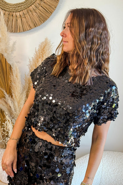 Top Iridia Noir à Sequins