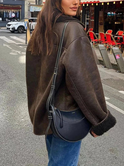 Veste surdimensionnée douillette doublée en polaire avec col à revers