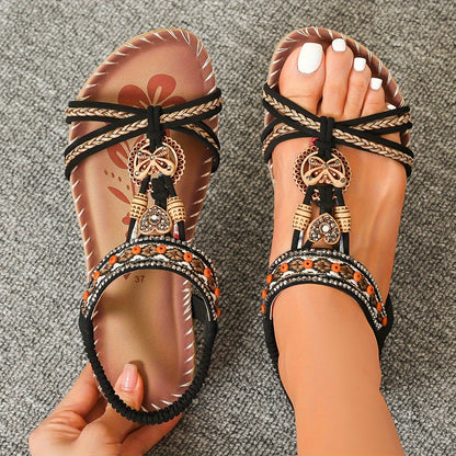 Sandales Plates Femme Confortables En Cuir Perlé