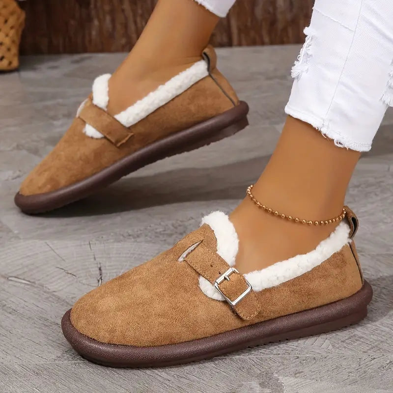 Ballerines confortables doublées en polaire avec bride à boucle