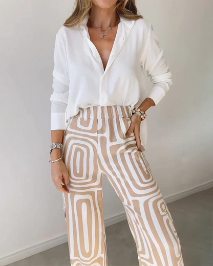 Ensemble Chemisier Stylé et Pantalon Imprimé pour Femmes
