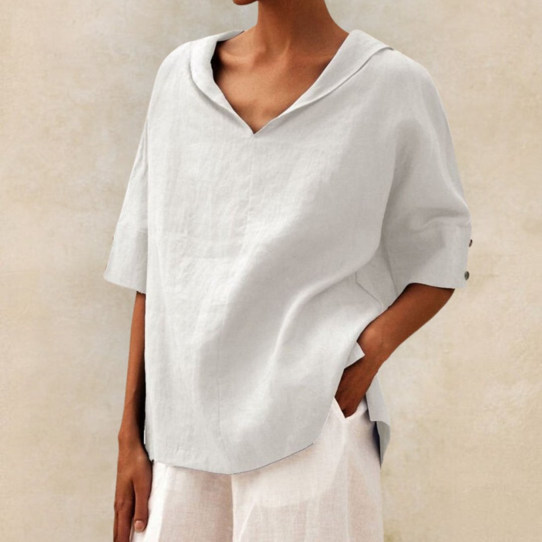Blouse légère en lin à col en V pour femmes